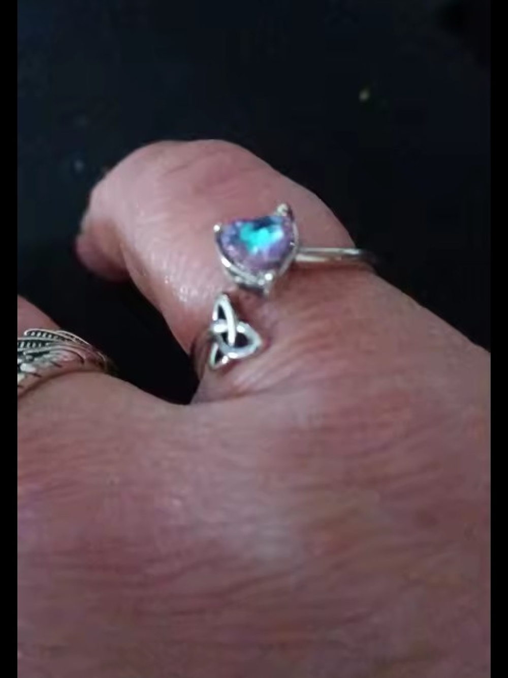 Sterling Silver Celtic Heart Ring with Purple Heart Gem Resizable